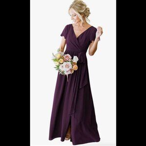 Plum Purple Chiffon Bridesmaid Dress size 8 with lace-up back, built in bra